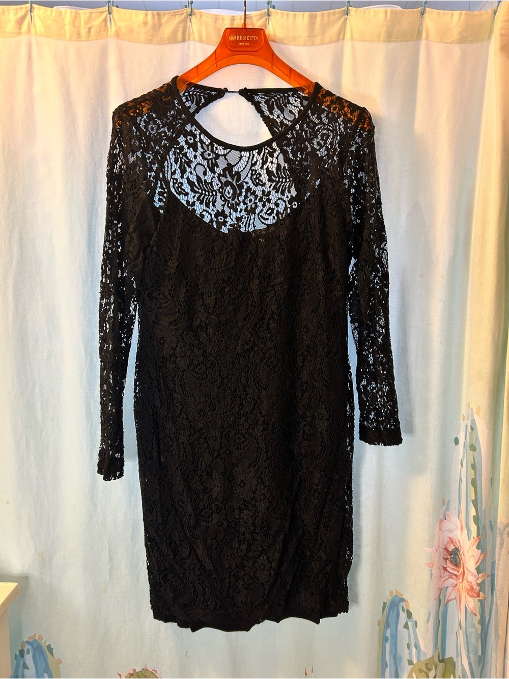 Black Lace Long-Sleeve Keyhole Cocktail Dress